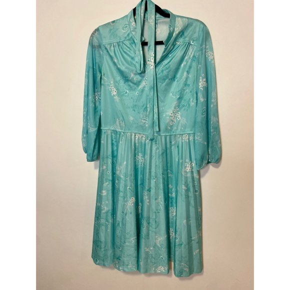Vintage Carlo Reni Turquoise Floral Dress - Picture 2 of 4